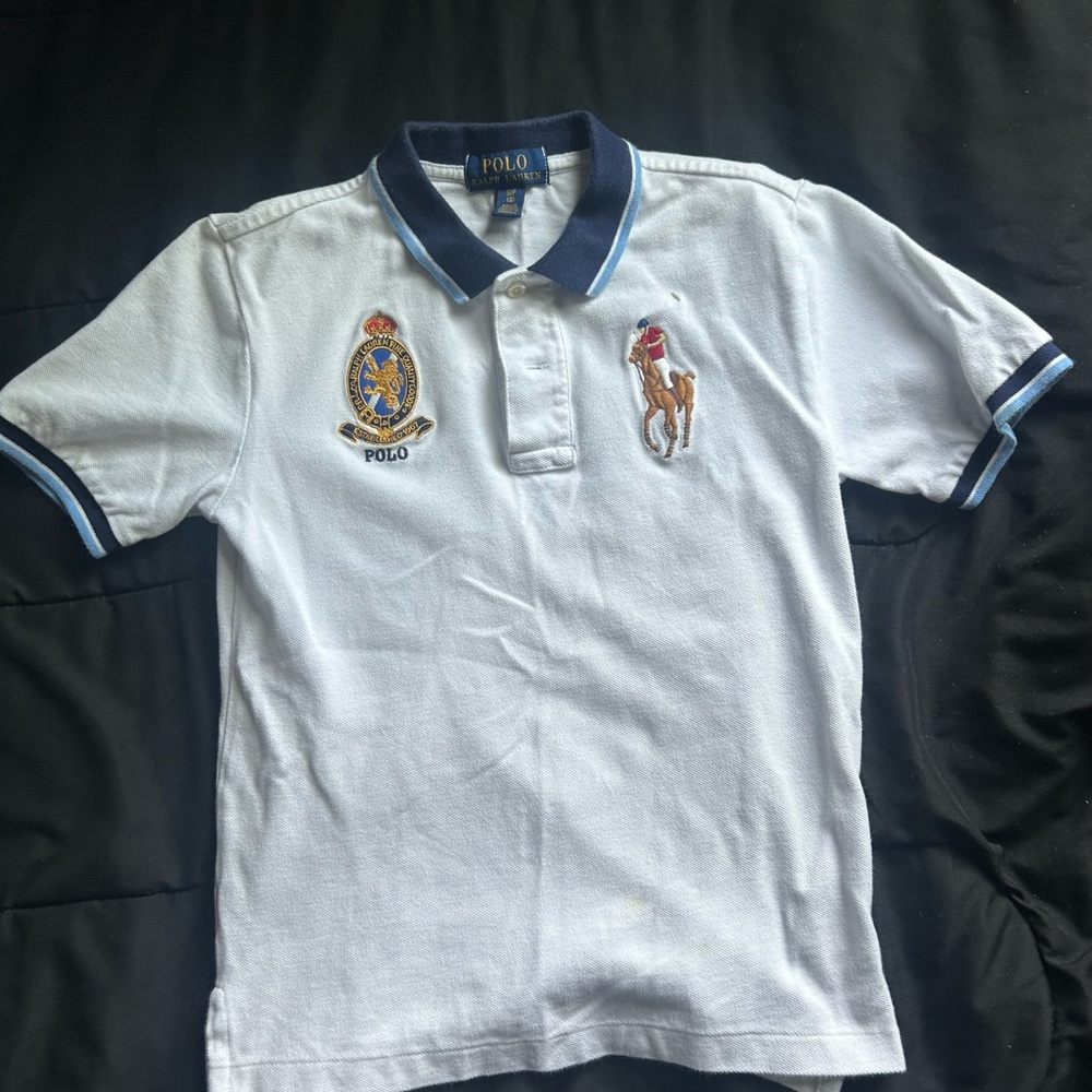 White Polo Shirt with Embroidered Logos